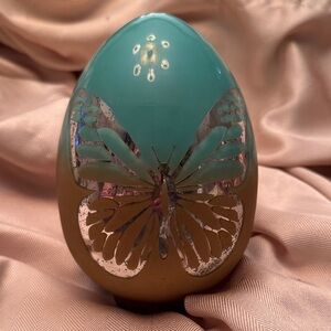 Decorative Teal and Gold Butterfly Egg - Home Art Accent